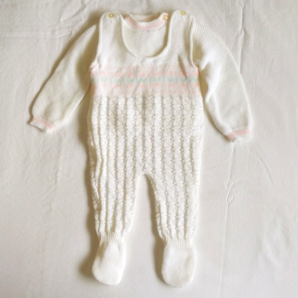 VTG Hudson's Bay Made in Japan Knit Overalls Sweater Set Pastel 6 Months 6-9M